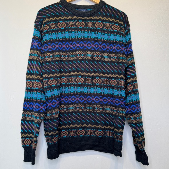 Vintage Other - Knights Bridge | VTG Knit Aztec Tribal Geo Fair Isle Pattern Grandpacore Sweater
